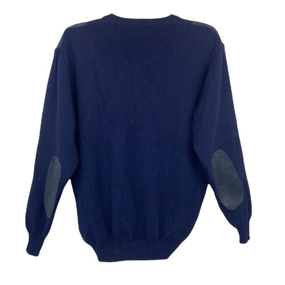 Barbour Navy Blue Wool Suede Leather Patch Sweater Sz M - Picture 4 of 8